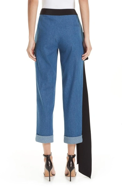Shop Hellessy Romeo Silk Panel Crop Jeans In Medium Blue