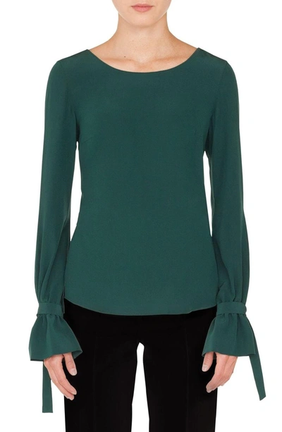 Shop Akris Punto Tie Sleeve Silk Blouse In Ivy