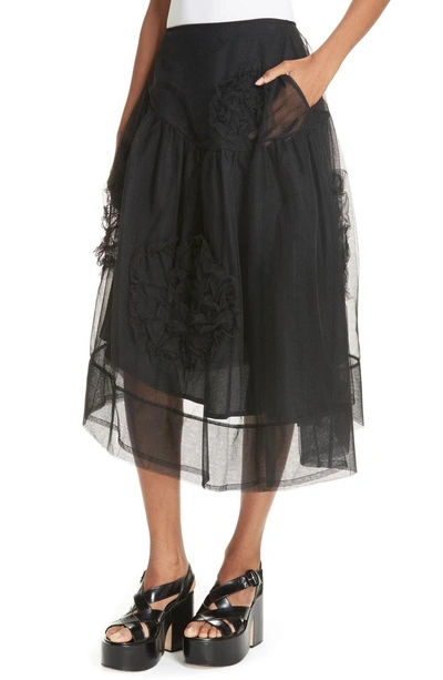 Shop Simone Rocha Ruched Flower Tulle Skirt In Black