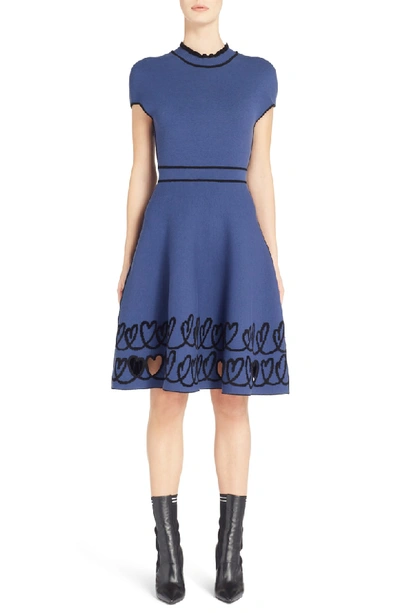 Shop Fendi Cutout Heart Reversible Fit & Flare Dress In Blue