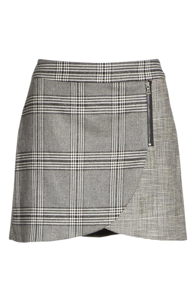 Shop Alice And Olivia Mix Check Overlap Mini Skirt In Grey/ Black