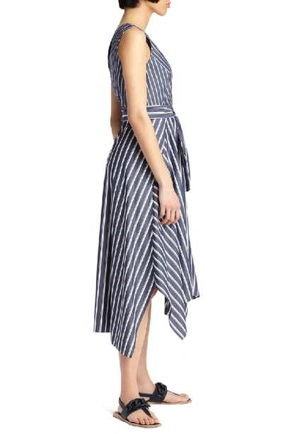 Shop Lafayette 148 Demetria Stripe Poplin Dress In Blue Note Multi