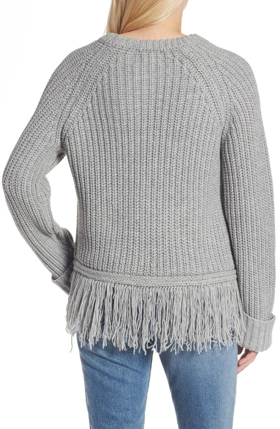 Shop Moon River Fringe Hem Sweater In Grey Marl