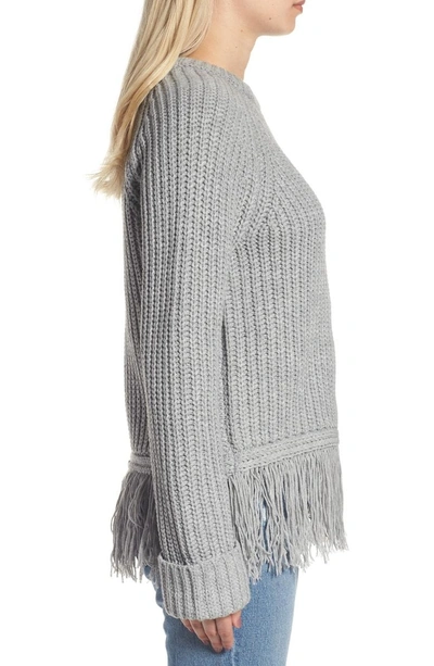 Shop Moon River Fringe Hem Sweater In Grey Marl