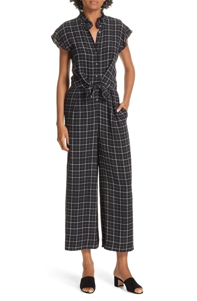 Shop Rebecca Taylor Plaid Silk Jumpsuit In Black