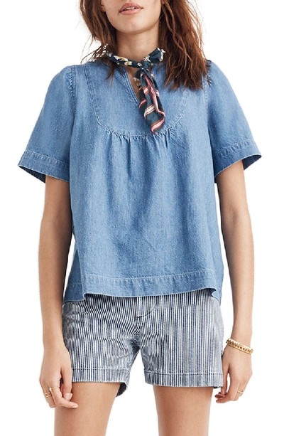 Shop Madewell Denim Popover Swing Top In Rosita Wash