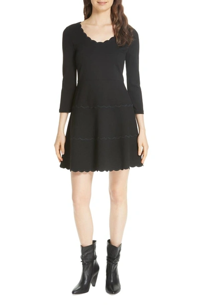 Shop Kate Spade Scallop Ponte Fit & Flare Dress In Black