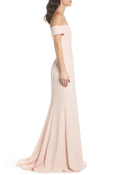 Shop Amsale Off The Shoulder Crepe Gown In Blush