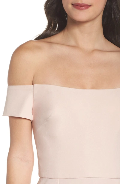 Shop Amsale Off The Shoulder Crepe Gown In Blush