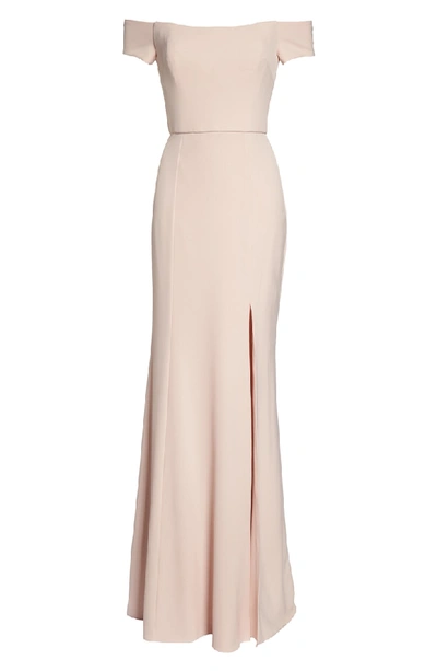 Shop Amsale Off The Shoulder Crepe Gown In Blush