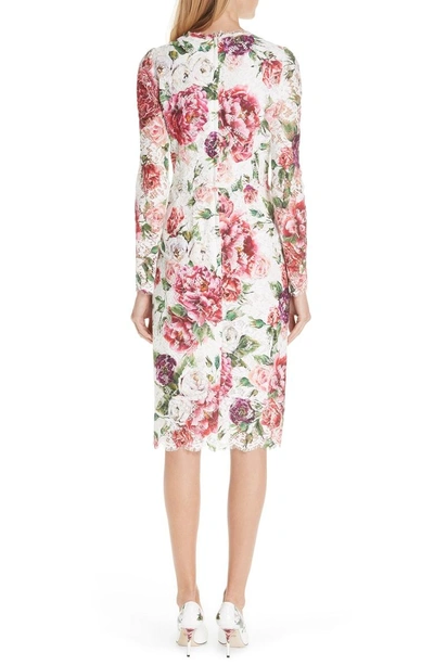 Shop Dolce & Gabbana Peony Print Lace Dress In Peonie