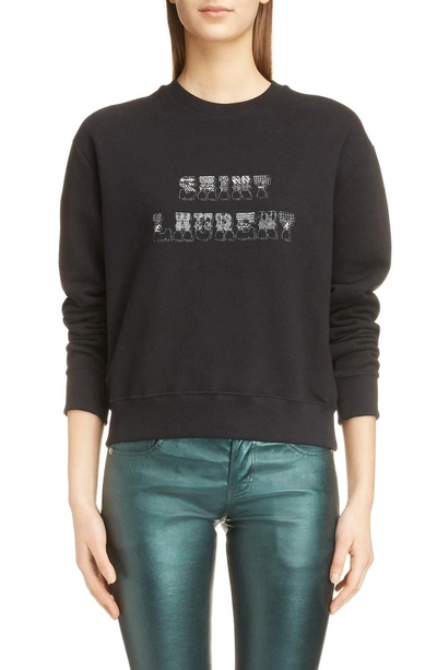 Shop Saint Laurent Logo Sweatshirt In Black/ Grey