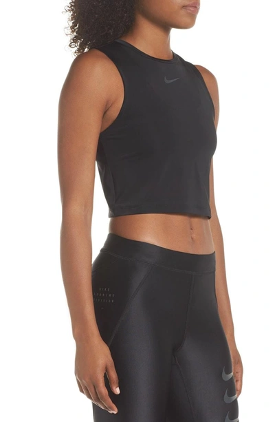 Shop Nike Cropped Running Top In Black/ Reflect Black