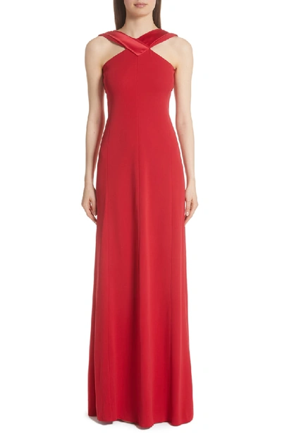 Shop Emporio Armani Satin Neck Gown In Volcanic Rose