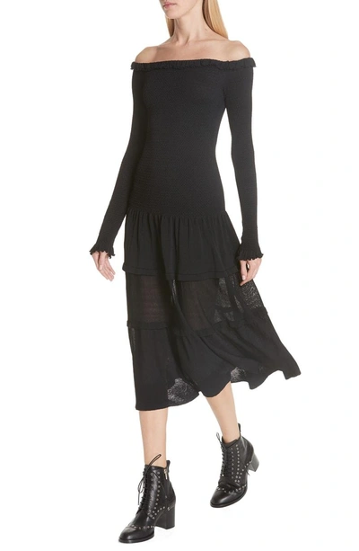 Shop Altuzarra Vendaval Knit Off The Shoulder Dress In Black