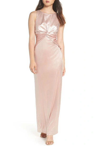 Shop Adrianna Papell Twist Front Velvet Gown In Blush