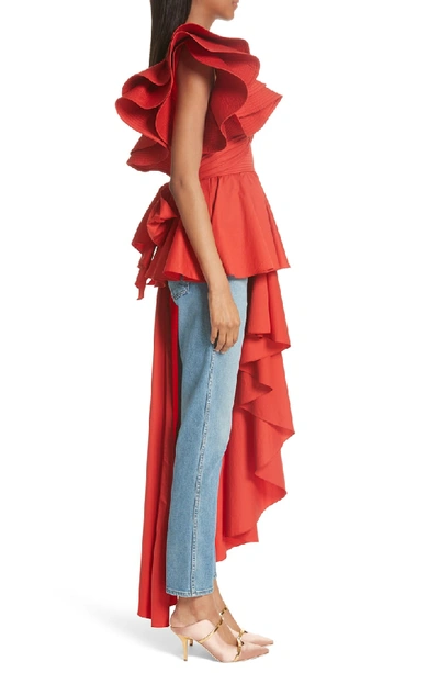 Shop Johanna Ortiz Paso Asymmetrical One Shoulder Top In Azafran Red
