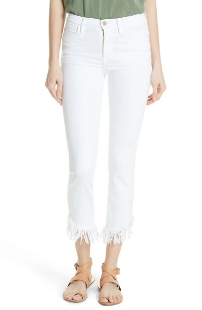 Shop Frame Le High Shredded Straight Leg Jeans In Blanc