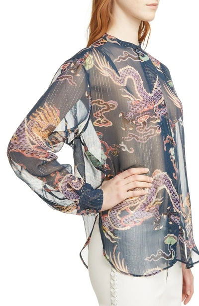 Shop Isabel Marant Daws Dragon Print Silk Blend Shirt In Midnight