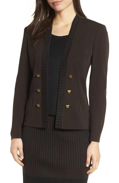 Shop Ming Wang Button Detail Knit Jacket In Coffee/ Black