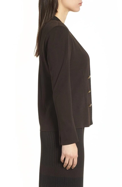 Shop Ming Wang Button Detail Knit Jacket In Coffee/ Black