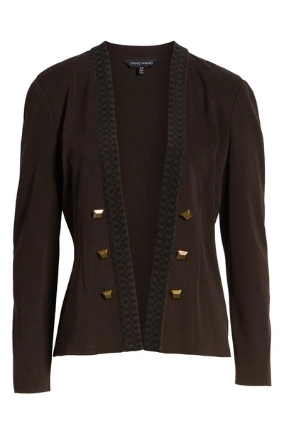 Shop Ming Wang Button Detail Knit Jacket In Coffee/ Black