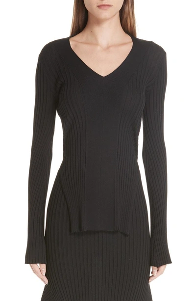 Shop Stella Mccartney Front Slit Wool & Silk Sweater In Black