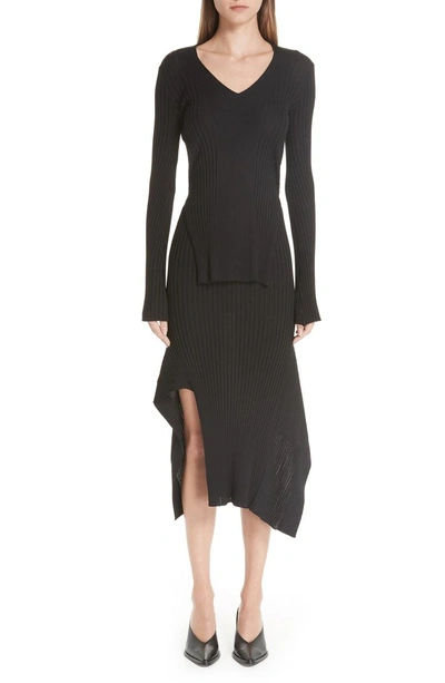 Shop Stella Mccartney Front Slit Wool & Silk Sweater In Black