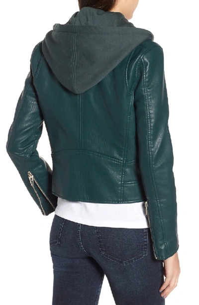 Shop Blanknyc Meant To Be Moto Jacket With Removable Hood In Evergreen