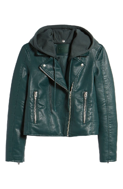 Shop Blanknyc Meant To Be Moto Jacket With Removable Hood In Evergreen