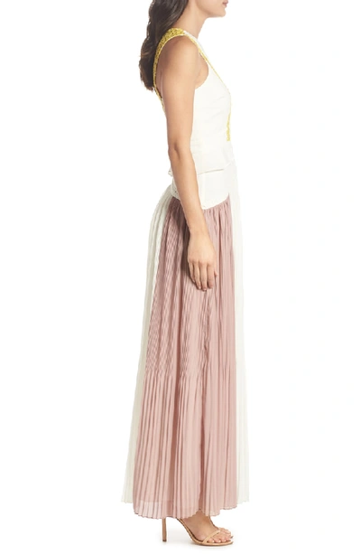 Shop Harlyn Colorblock Pleated Gown In Off White/ Pink
