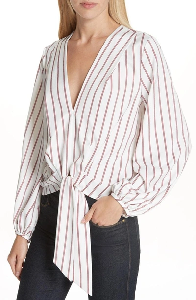 Shop Nicholas Stripe Tie Front Blouse In White/ Red