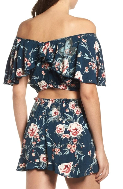 Shop Band Of Gypsies Alma Floral Print Off The Shoulder Top In Navy/ Blush