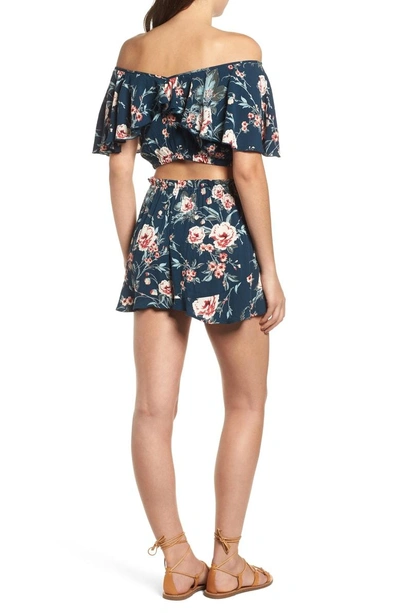 Shop Band Of Gypsies Alma Floral Print Off The Shoulder Top In Navy/ Blush