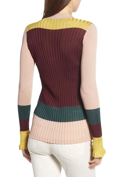 Shop Scotch & Soda Colorblock Ribbed Sweater In Burgundy Nude Yellow