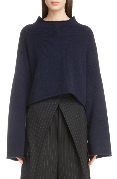 Shop Jw Anderson Cable Shoulder Wool & Cashmere Sweater In Navy