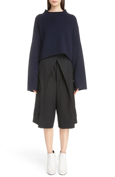 Shop Jw Anderson Cable Shoulder Wool & Cashmere Sweater In Navy