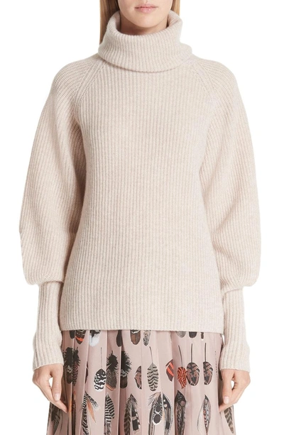 Shop Altuzarra Cashmere Blouson Sleeve Turtleneck Sweater In Almond