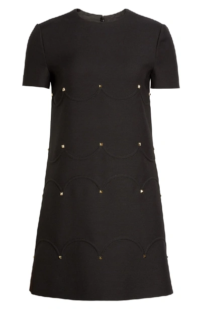 Shop Valentino Studded Scallop Dress In Black