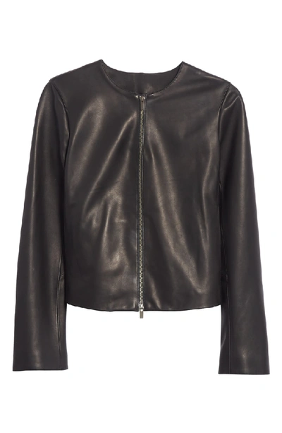 Shop Vince Collarless Leather Jacket In Black