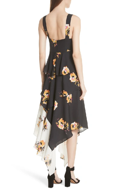 Shop A.l.c Natalia Floral Print Silk Asymmetrical Midi Dress In Multi