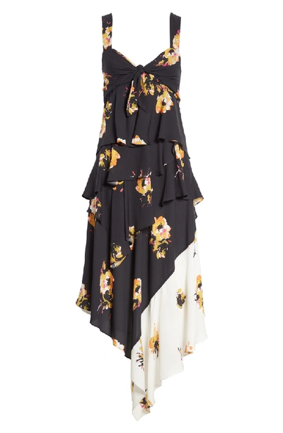 Shop A.l.c Natalia Floral Print Silk Asymmetrical Midi Dress In Multi