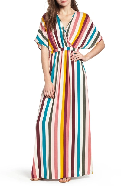 Shop Love, Fire Kimono Sleeve Maxi Dress In Rainbow Stripe