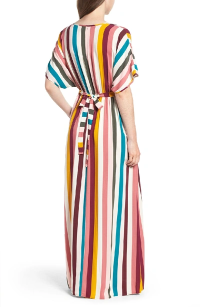 Shop Love, Fire Kimono Sleeve Maxi Dress In Rainbow Stripe
