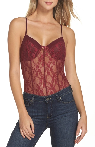 Shop Free People Intimately Fp Runaway Lace Thong Bodysuit In Raspberry