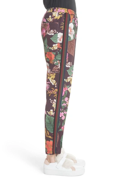 Shop Moncler Floral Print Track Pants In Burgundy