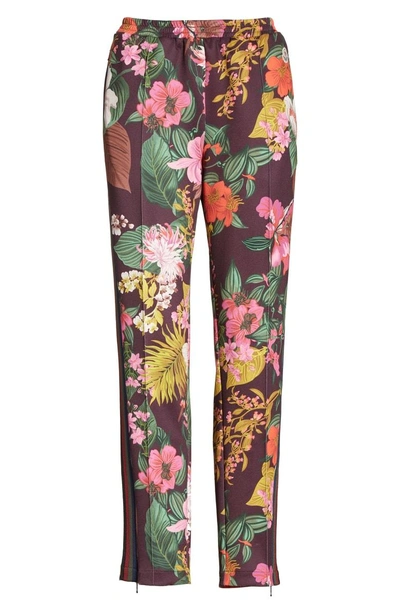 Shop Moncler Floral Print Track Pants In Burgundy