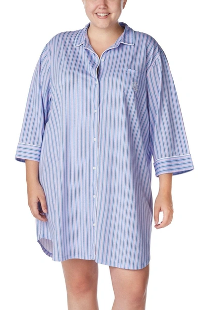 Shop Lauren Ralph Lauren Stripe Sleep Shirt In Multi Stripe