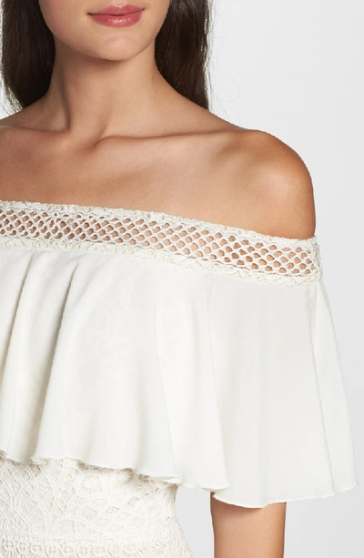 Shop Tadashi Shoji Off The Shoulder Crochet Gown In Ivory/ Primrose