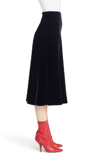 Shop Fendi Velvet Midi Skirt In Black